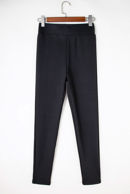 Black Fleece Lining Winter Thermal High Waist Leggings.