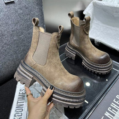 British Style Retro Chunky Heel Smoke Pipe Boots Women