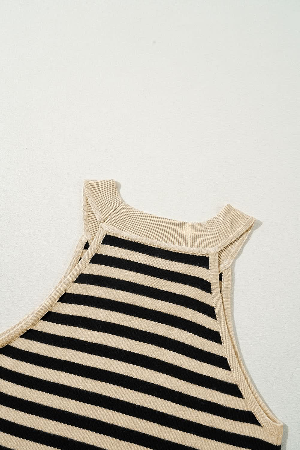 Black Stripe Crew Neck Slim Fit Sweater Vest.