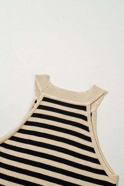 Black Stripe Crew Neck Slim Fit Sweater Vest.