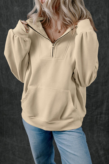 Zip-up Stand Neck Kangaroo Pocket Hoodie