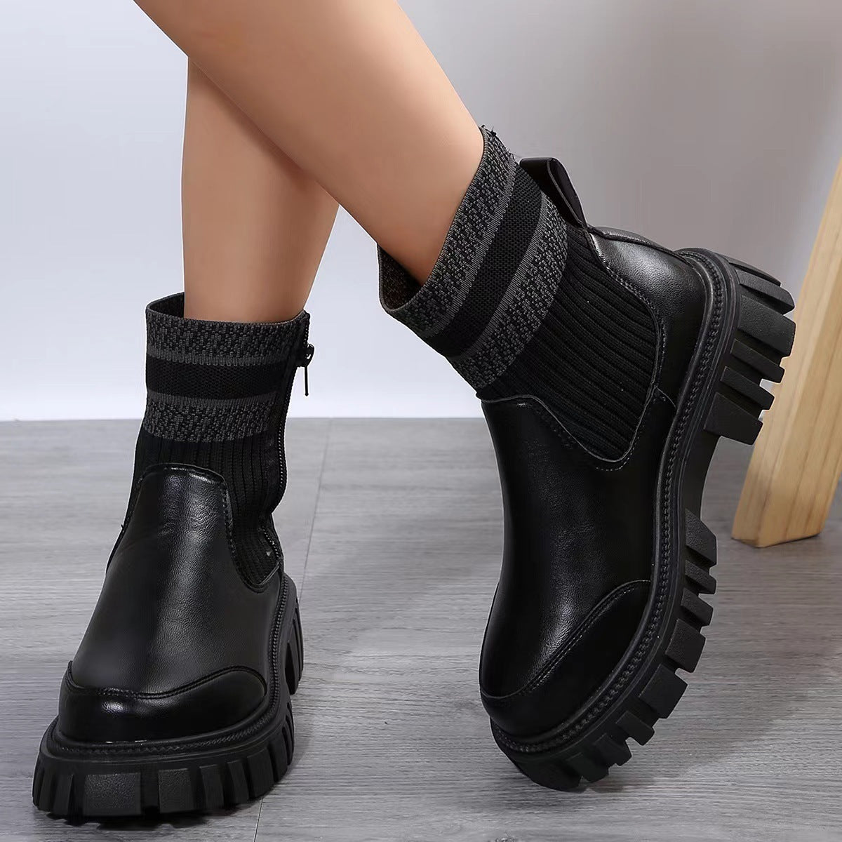 Fashion Mid-tube Boots With Zipper Design Non-slip Boots