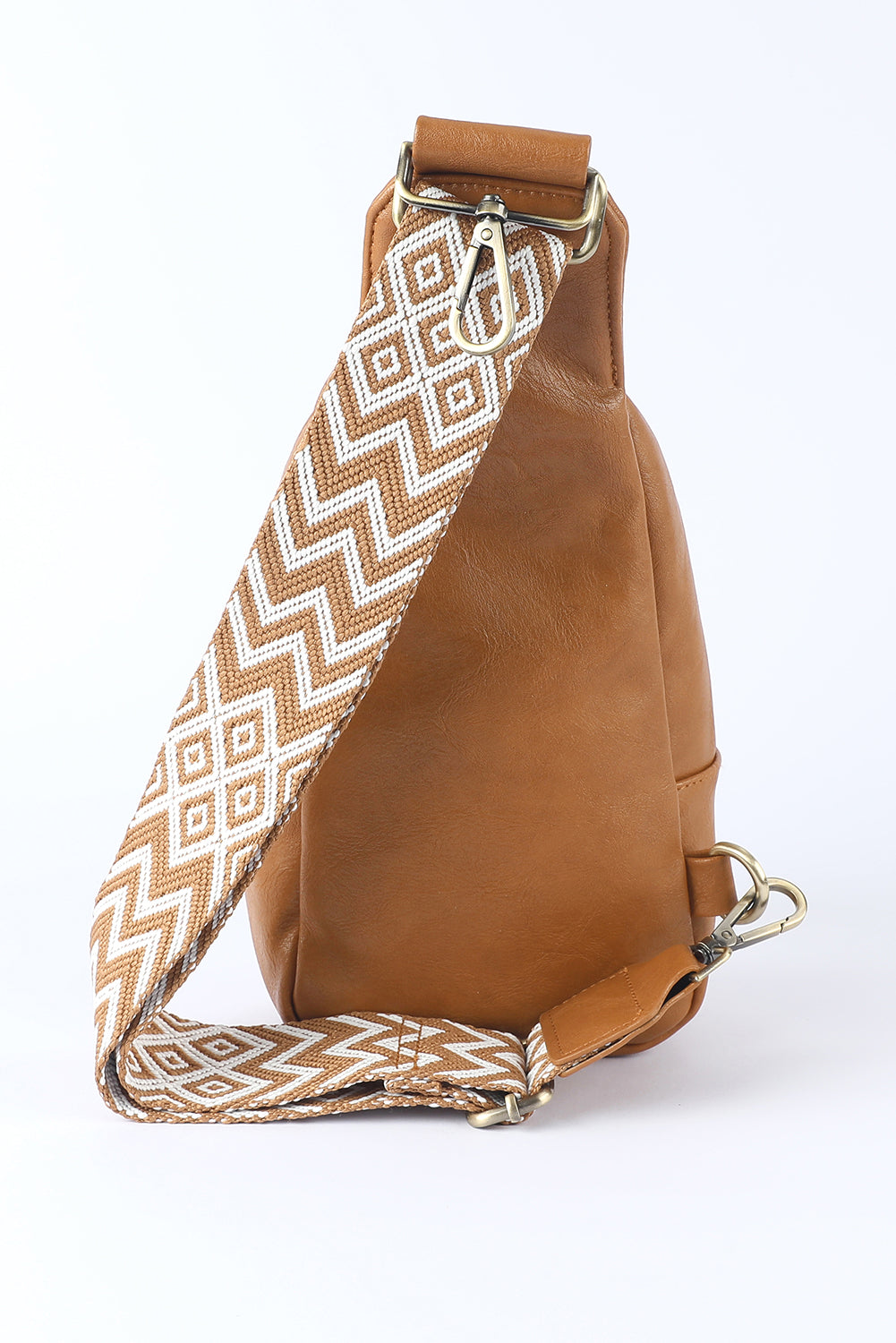 Brown Faux Leather Zipped Western Crossbody Bag Trendy - Timeless