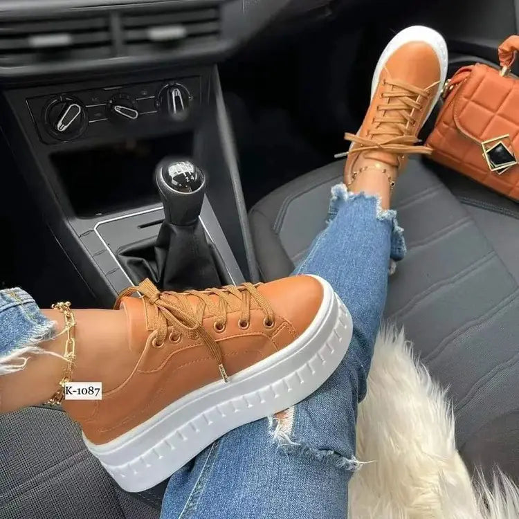 Chunky Heel Shoes Ankle Boots Lace-up Sneakers