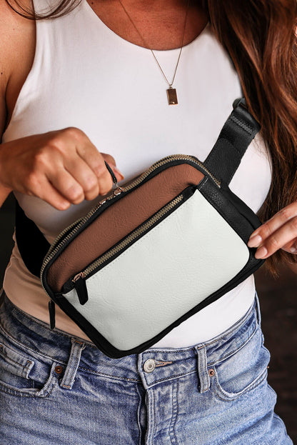 White Color Block Crossbody Bag.