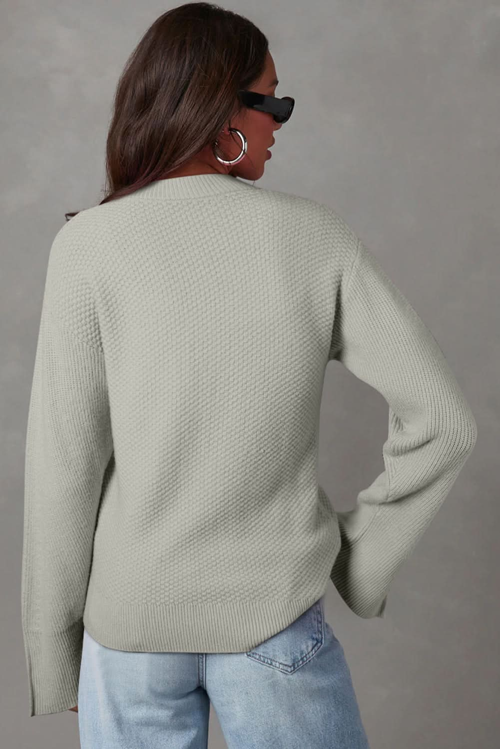 Dark Green Textured Knit Sweater