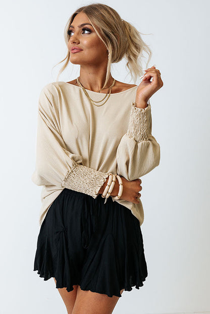 Casual Shirred Cuffs Half Sleeve Blouse