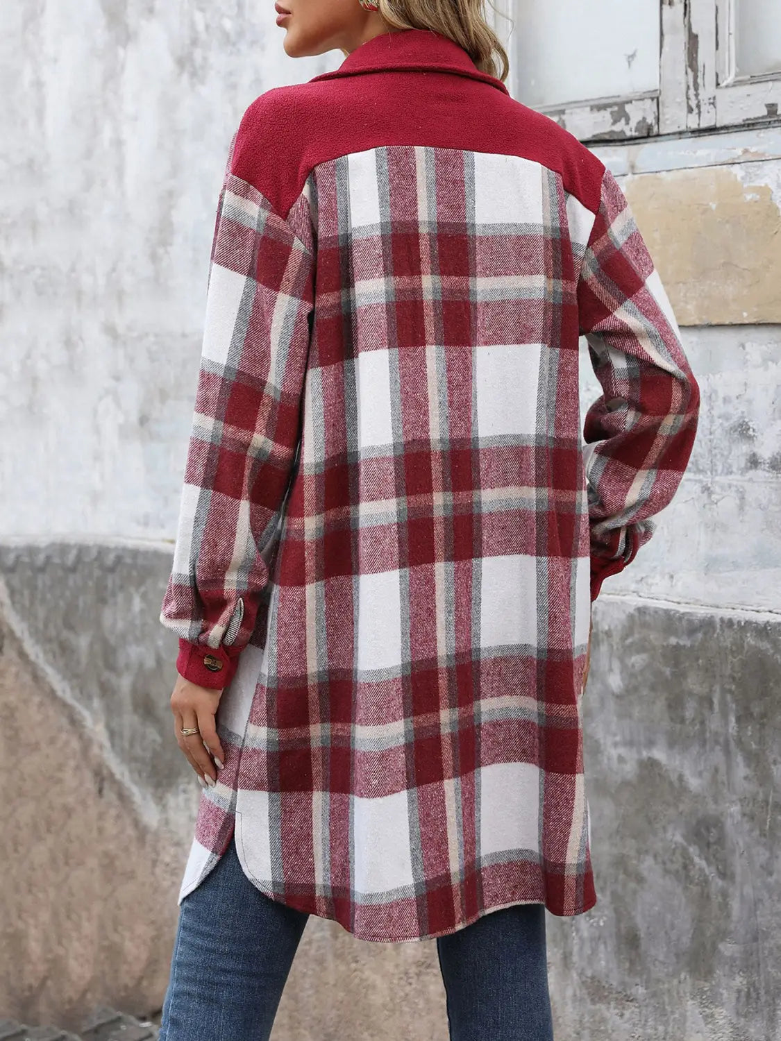 New Brushed Plaid Long Coat With Pockets Fashion Winter Jacket