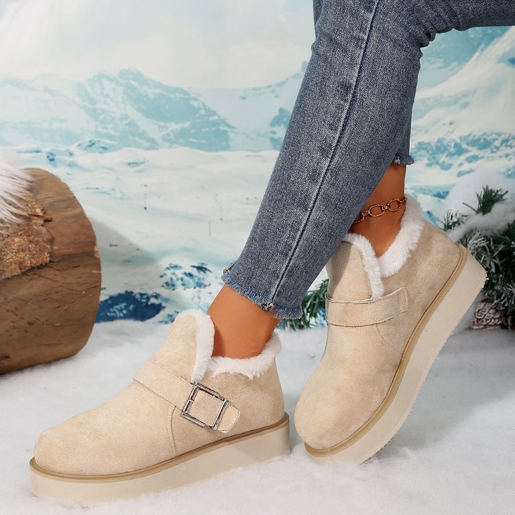 Winter Buckle Snow Boots Fashion Flat Thick-soled Cotton Shoes