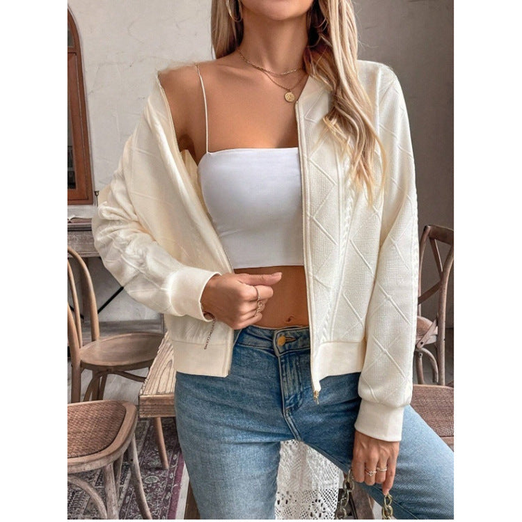 Women's Long-sleeved U Collar Pin Woven Bottoming Shirt