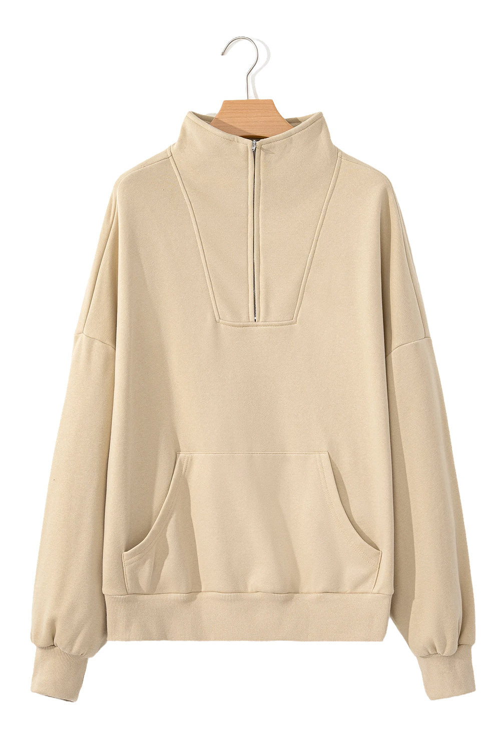 Zip-up Stand Neck Kangaroo Pocket Hoodie