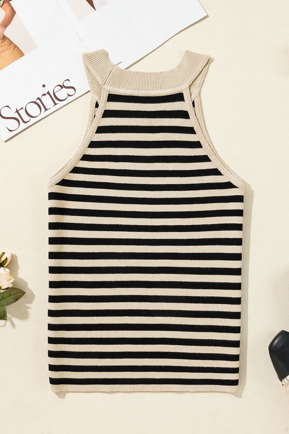 Black Stripe Crew Neck Slim Fit Sweater Vest.