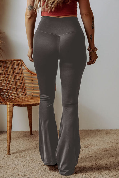 Black V Shape High Waist Flared Leggings.