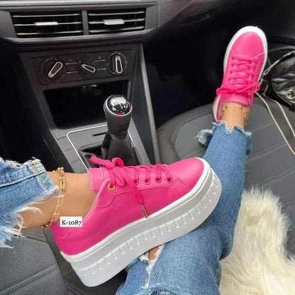 Chunky Heel Shoes Ankle Boots Lace-up Sneakers.