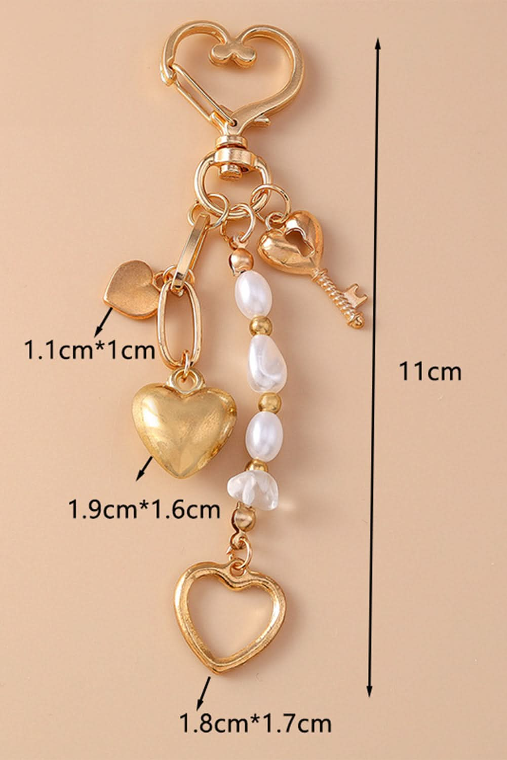 Gold Pearl Heart Aesthetic Charm Keychain.