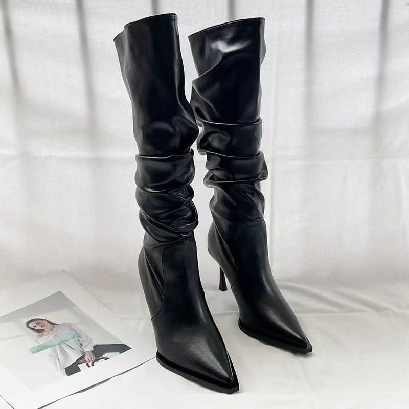 European And American Pointed Pleated High Boots Women.