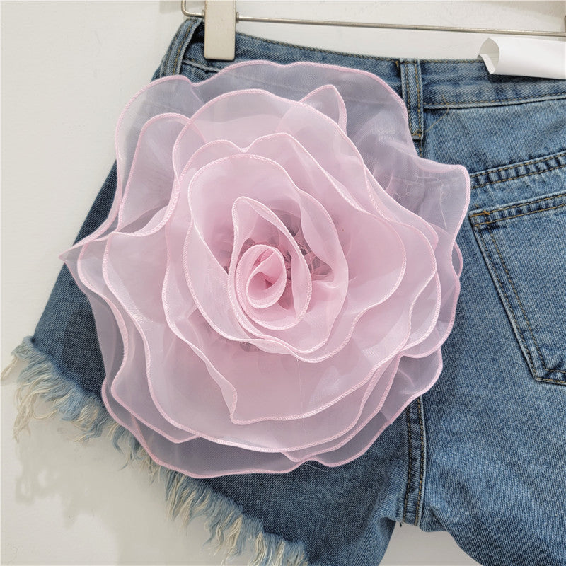 Women's Three-dimensional Flower Denim Shorts