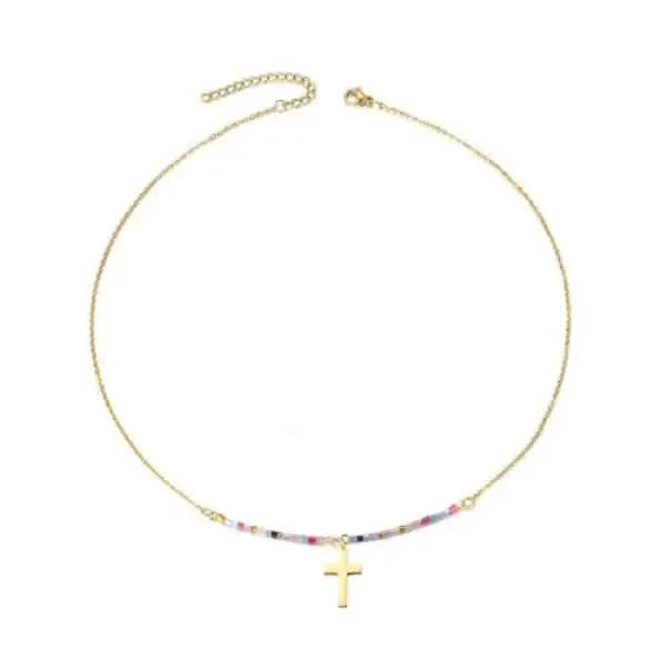 Colorful Beaded Cross Necklace.