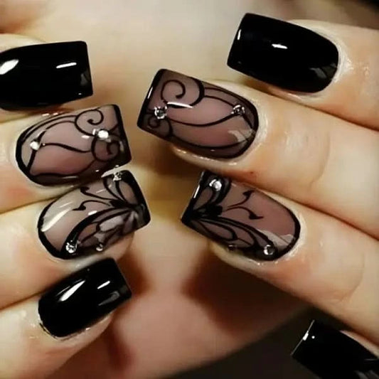 Dark Ins Style Black Vine Wearing Nails And Nails.