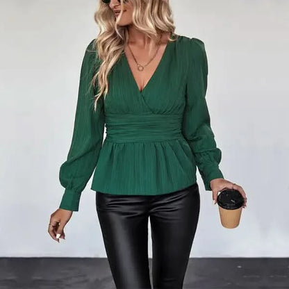 European And American Fall Women's Clothing V-neck Slim Shirt Women.