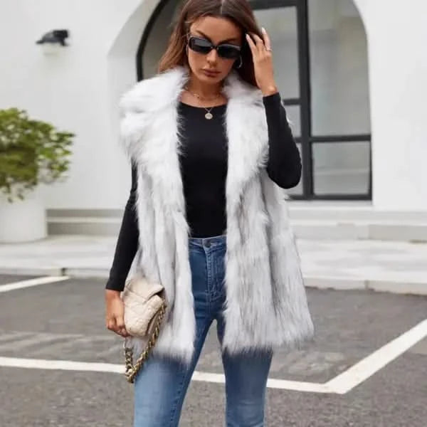 European And American Ladies Imitation Fur Suit Collar Vest.