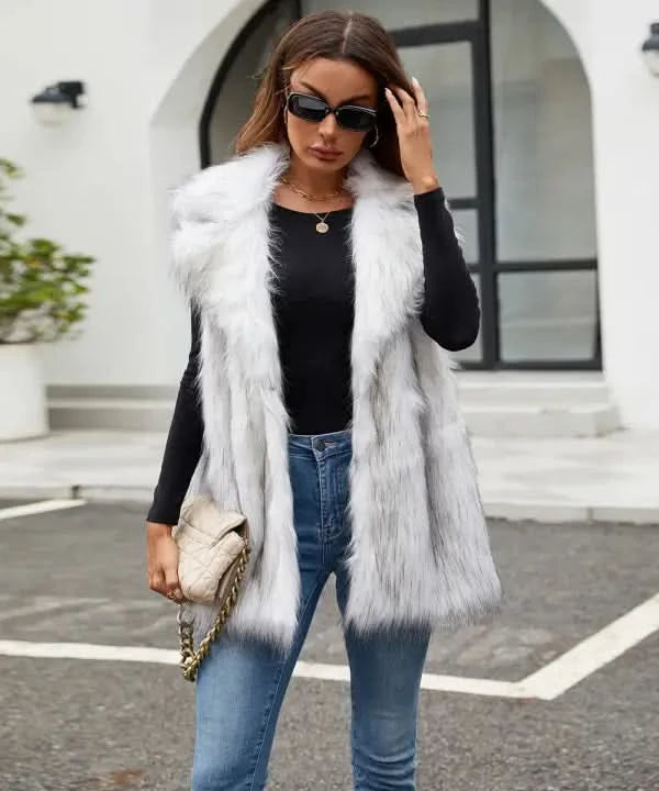 European And American Ladies Imitation Fur Suit Collar Vest.