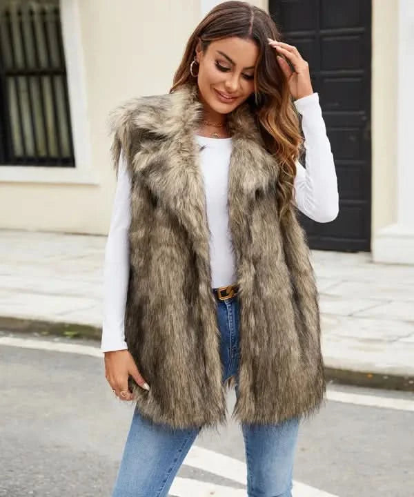 European And American Ladies Imitation Fur Suit Collar Vest.