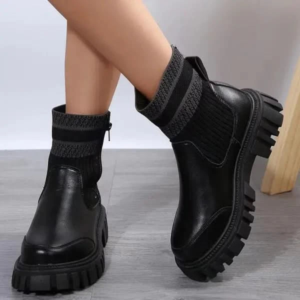 Fashion Mid-tube Boots With Zipper Design Non-slip Boots.