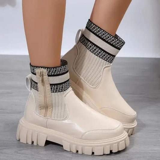 Fashion Mid-tube Boots With Zipper Design Non-slip Boots.