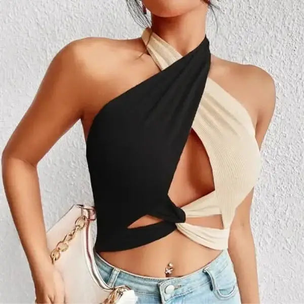 Fashion Women’s Color Matching Midriff-baring Top