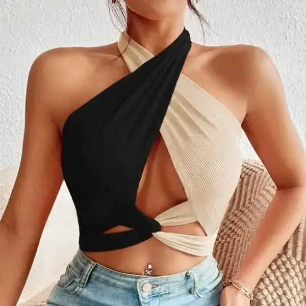 Fashion Women’s Color Matching Midriff-baring Top