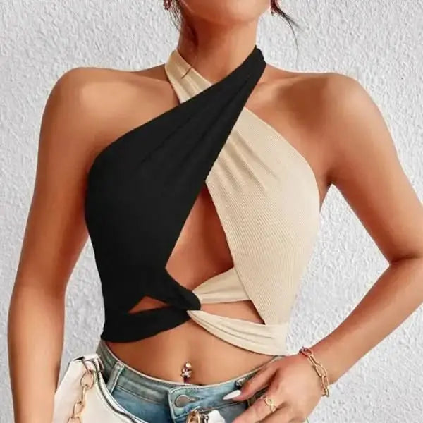 Fashion Women’s Color Matching Midriff-baring Top