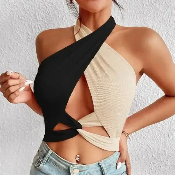 Fashion Women’s Color Matching Midriff-baring Top