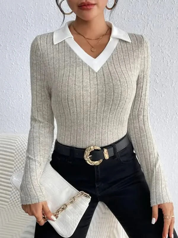 Fashion Women's Simple Knitting Bottoming Shirt.