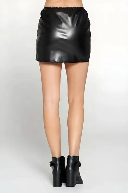 Faux Leather Mini Skirt with Slit.