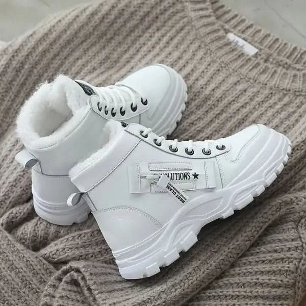 Fleece Lace-up Boots Winter Warm Short Plush High-top Shoes.