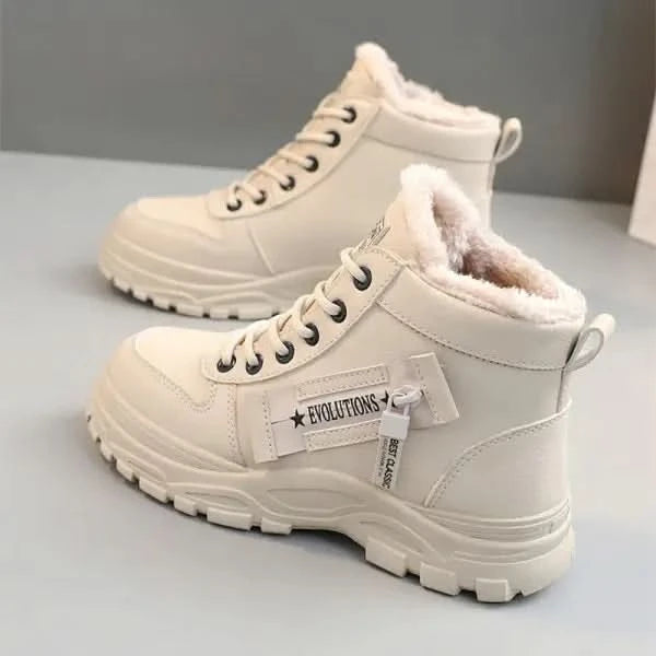 Fleece Lace-up Boots Winter Warm Short Plush High-top Shoes.