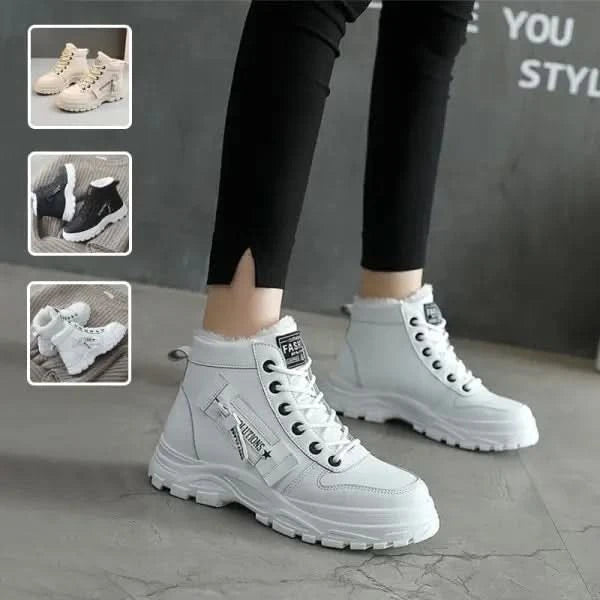 Fleece Lace-up Boots Winter Warm Short Plush High-top Shoes.