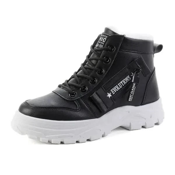 Fleece Lace-up Boots Winter Warm Short Plush High-top Shoes.