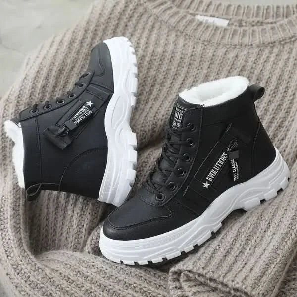 Fleece Lace-up Boots Winter Warm Short Plush High-top Shoes.