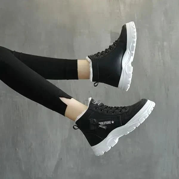 Fleece Lace-up Boots Winter Warm Short Plush High-top Shoes.