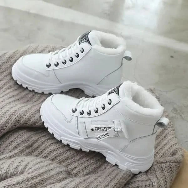 Fleece Lace-up Boots Winter Warm Short Plush High-top Shoes.