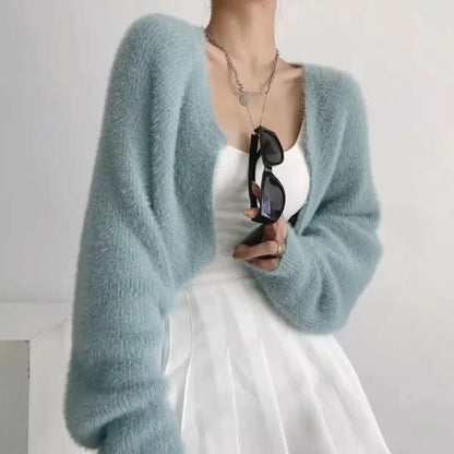 Furry Sweater Long Sleeve Short Blouse Outer Coat.