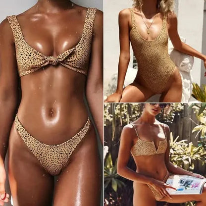 Leopard print backless one-piece bikini.