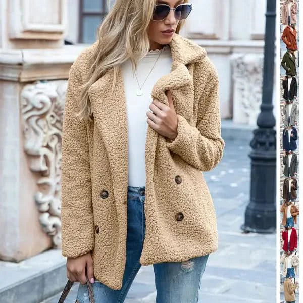 Loose Lapel Fluffy Coat Winter Button.