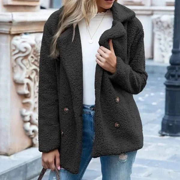 Loose Lapel Fluffy Coat Winter Button.