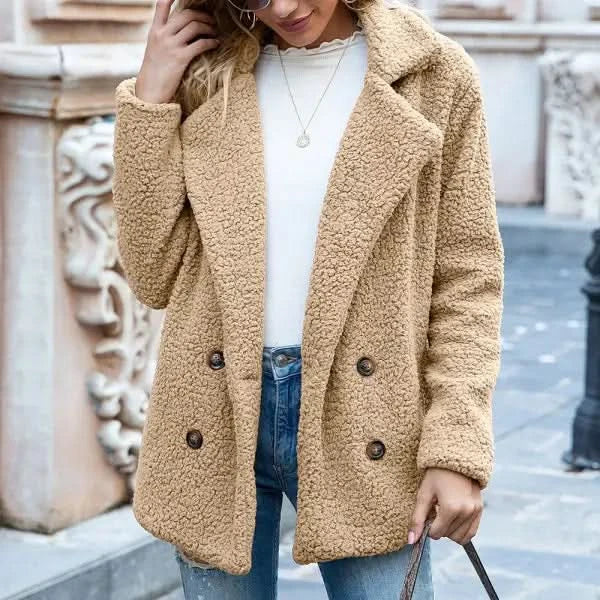 Loose Lapel Fluffy Coat Winter Button.