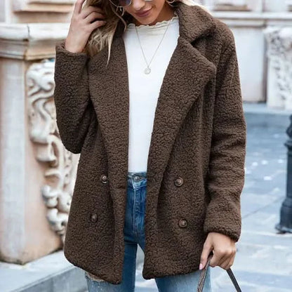 Loose Lapel Fluffy Coat Winter Button.