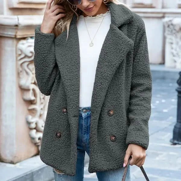 Loose Lapel Fluffy Coat Winter Button.