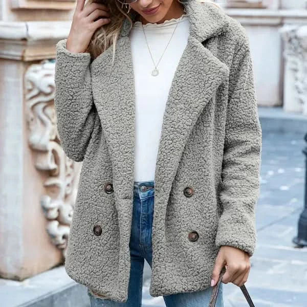 Loose Lapel Fluffy Coat Winter Button.